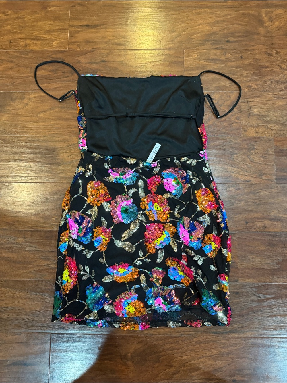 Lucy in the Sky Black Sequin Floral Mini Dress with Multicolor Embroidery - Picture 4 of 4